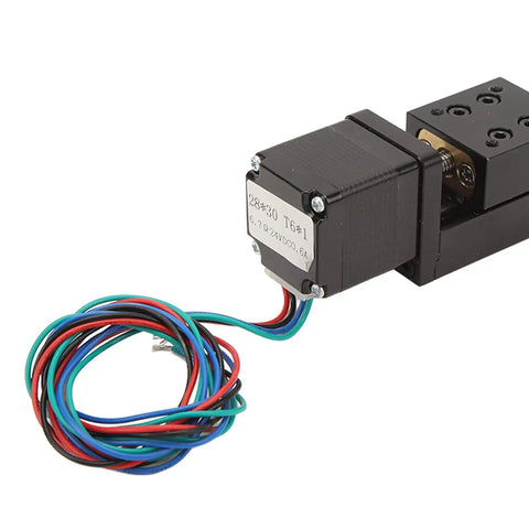 50mm Stroke Mini Linear Rail Guide Slide Actuator Built Like A Workhorse Featuring Heavy Duty Alloy Stepper Motion Stage with wiring.