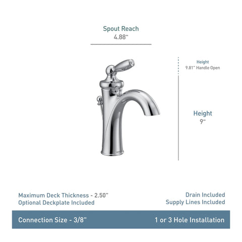 Brantford Chrome One-Handle Traditional Bathroom Sink Faucet With Easy Temperature Control, Slick Mirror Finish in side view