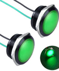 Green LED Indicator Light 110 To 220V AC Metal Built To Last Waterproof IP67 Raised Head With Wire 22mm black anodized shell