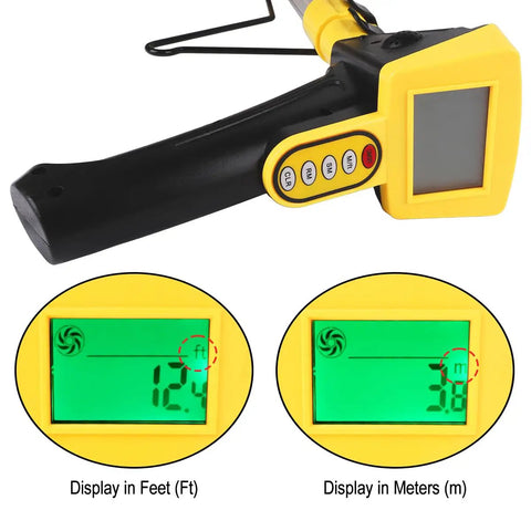 ULTRAK M180 Digital Measuring Wheel - Feet/Meters, Backlit Display & Memory showing the digital display in feet and meters.