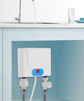 Ace Wall Mounted Tankless Water Heater Delivers Instant Hot Water With 220Volt 5Point5Kilowatt Fast Heating For Kitchen And Bathroom Featuring Slick Space Savvy Build Ready When You Call, mounted under kitchen sink.