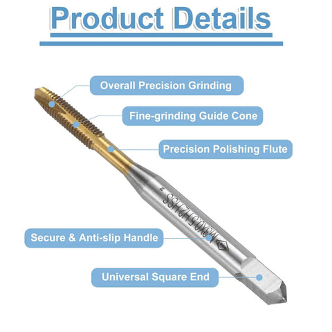 Rock Solid Spiral Point Plug Threading Taps M3 X 0.5 Metric Thread H2 Class Heavy Duty High Speed Steel 6542 Titanium Coated tap features.