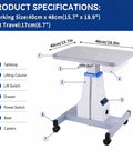Product specifications for Heavy Duty Motorized Lift Table With Wheels And Black Chassis For Medical Optics Dental Beauty Kit 26 To 32 Inches.