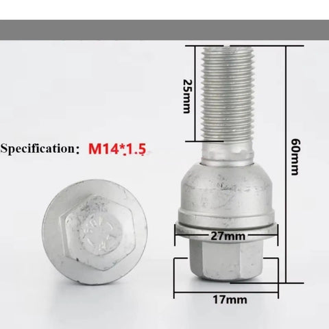 Heavy Duty Lug Wheel Studs Kit For Audi S8 4.0 And SQ5 SQ7 Models 2012-2022, Premium Steel Replacement Bolts Ensure Rock Solid Grip And Ultimate Safety On The Road, M14x1.5 60mm