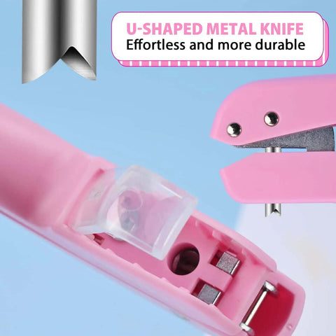 Close-up of Lightweight Pink One Quarter Inch Hole Punch For Paper Cards And Cardboard with U-shaped cutter head
