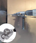 Professional Titanium Steel Drill Nibbler Sheet Metal Cutter Attachment in use on thin metal, showing precision cutting action.