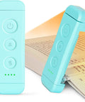 Glocusent turquoise USB rechargeable LED clip-on book light with 3 amber colors and 5 brightness levels