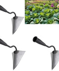 Triangle Hoe Digger Garden Tool Set For Weeding, Planting, And Ditch Digging with Iron Head, shown with lush garden scene