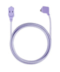 Designer Series Stylish Fabric Extension Cord 9 Feet Long With Right Angle Plug And Three Polarized Outlets 125 Volts Metallic Purple shown coiled