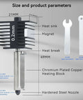 Technical diagram showing the dimensions and components of the A1 Mini and A1 Hotend Print Head Kit With 0.2mm 0.4mm 0.6mm Nozzles.