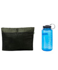 Kompound Camping Hammock With Net And Warm Internal Cover packed in a black case next to a blue water bottle.
