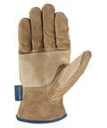 HydraHyde Leather Work Gloves, palm view, showing reinforced palm and thumb details, water resistant, split cowhide material.