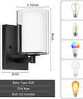 Modern Matte Black Wall Sconces Set Of Two Double Clear Glass Vanity Lights with dimensions and E26 base for stylish lighting.