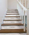 14 Piece Peel And Stick Stair Risers Self Adhesive Vinyl Stickers With Faux Weathered Rustic Wood Look For Easy DIY Staircase Makeover