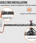 Diagram showing Self Regulating Pipe Heating Cable 60 Feet 5W Per Foot Heat Tape For Freeze Protection Keeps PVC Metal And Plastic Pipes From Freezing 120V Ideal For Outdoor Hoses Basements Valves And Drains installation on pipes.