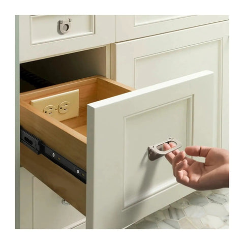 Person opening cabinet drawer with Two Pack Heavy Duty Metal Buffer Drawer Slides With Smooth Glide And Quiet Operation, 12 To 20 Inch Rails