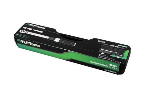 4-Piece Torque Wrench Set With 3/8-Inch Drive Click Wrench in storage case, includes adapters and extension bar, chrome vanadium steel