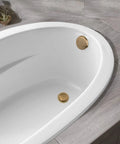 Easy Fit Tub Drain Trim Kit With Two-Hole Overflow Faceplate In Champagne Bronze, Tap-To-Open Stopper, installed in bathtub