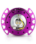Front view of Dope Purple Heart Cutout Steering Wheel Quick Release Kit Gen 2.0 Adapter, Ball Lock Design, purple anodized aluminum.