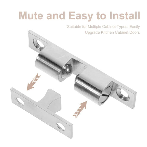 Healeep 10PCS Copper Door Catch With Silent Close Function For Kitchen Cabinets, showing a silver snap latch for easy installation.