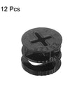 Badass Cam Lock Nuts For Furniture Builds, 12 Piece Heavy Duty Steel Joint Fasteners With Premium Nickel Coating, Zero Fuss Drawer Hardware For Smooth Cabinet Assembly And Bulletproof Woodworking Results, single cam lock nut in black plastic.
