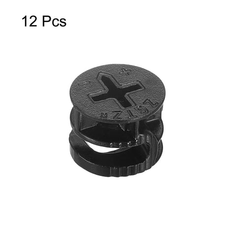 Badass Cam Lock Nuts For Furniture Builds, 12 Piece Heavy Duty Steel Joint Fasteners With Premium Nickel Coating, Zero Fuss Drawer Hardware For Smooth Cabinet Assembly And Bulletproof Woodworking Results, single cam lock nut in black plastic.
