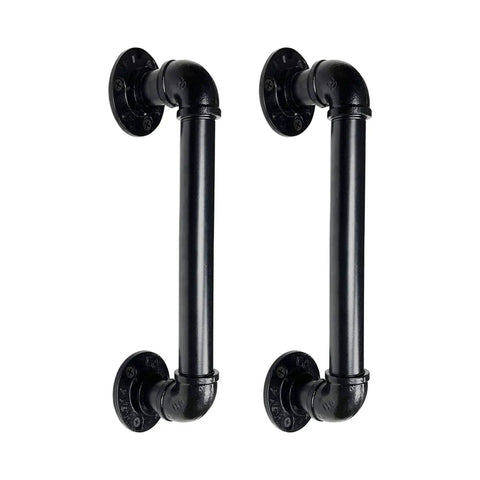 Industrial Pipe Door Pull Handle 12 Inch Black Rustic Grab Bar And Towel Bar Antique Cast Iron Handrail Set of 2