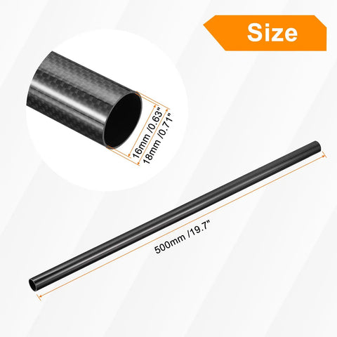 Carbon Fiber Tubes 500mm Long 18mm Outer Diameter 16mm Inner Diameter 3K Hollow Wrapped Round Tubing Plain Weave Glossy Finish