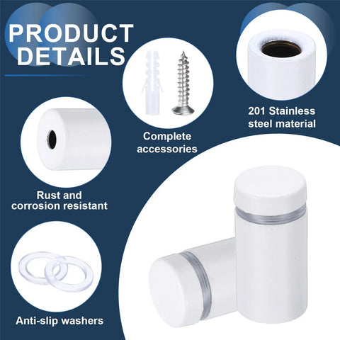 Stainless Steel 16-Piece Mirror Wall Mount Standoff Screws Kit with Anchors and Hardware in White Finish product details image