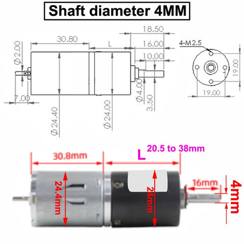Power Up Your Projects With This Sleek Dc Low Speed Micro Planetary Gear Motor showing dimensions and shaft details.