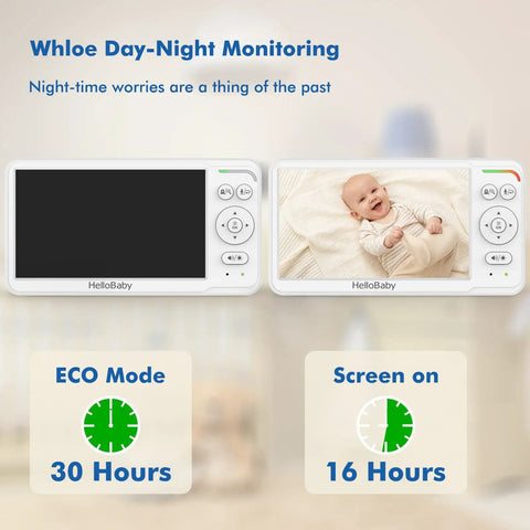 Top Shelf 6 Inch Video Baby Monitor With Ips Screen And Camera For Crystal Clear Audio And 30 Hour Battery Life Featuring Night Vision Two Way Talk And Portable Design That Is A Straight Up Game Changer showing screen modes with baby smiling.