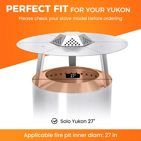 Heat Deflector For 27 Inch Fire Pits And Solo Stove Bonfire 1.0/2.0, 304 Stainless Steel with 3 Leg Design shown over a 27-inch pit