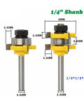 2 Piece Tongue And Groove Router Bit Set With 3/4 Inch Stock T Shape Design For Precision Wood Floor Joinery, 1/4 inch shank.
