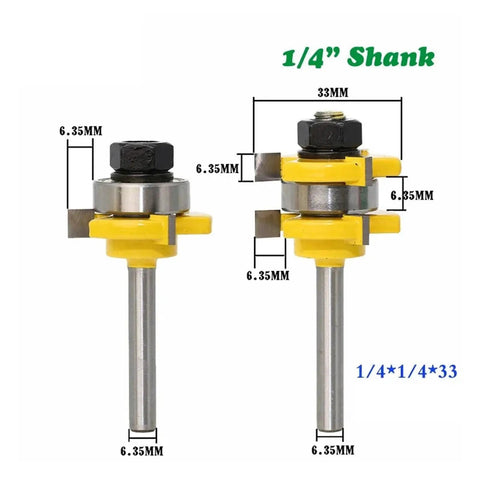 2 Piece Tongue And Groove Router Bit Set With 3/4 Inch Stock T Shape Design For Precision Wood Floor Joinery, 1/4 inch shank.