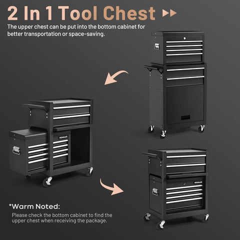 Badass Rolling Tool Chest With 6 Huge Drawers and Secure Locks, Detachable Storage Cabinet Built Tough for Garage, Glides on Smooth Universal Wheels and Includes Mounting Hooks to Keep Your Gear Locked And Loaded