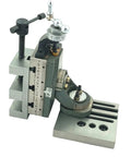 Beefy Cast Iron Mini Vertical Milling Slide With Two Inch Steel Vise And Swivel Base For 7 X 14 Mini Lathe Machine showing detailed angle and precision setup.