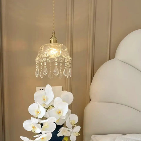 Glass Pendant Lamp Crystal Pendant Light Shade Ceiling Light Chandelier Ceiling Lamp bedside lamp above white orchids.