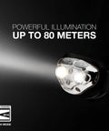 Close-up of Pro 400 Rechargeable Headlamp With USB IPX4 Water Resistant Ultra Bright LED Multi Mode showing powerful beam.
