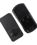Keyless Smart Lock With Biometric Fingerprint Reader And Push Button Code Plus Rfid Card Access Offering Self Locking Electronic Deadbolt with control panel and key access.