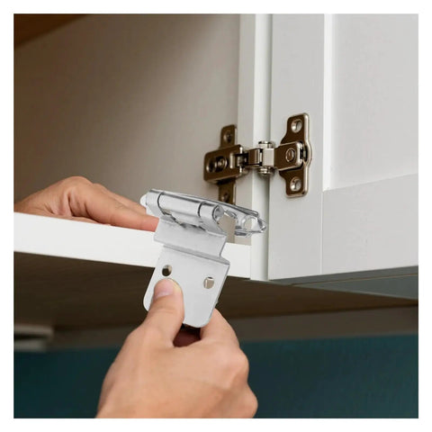Installing flush mount concealed cabinet hinge with soft close damper for quiet doors on a white kitchen cabinet