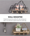 Golden Wall Mount Storage Rack With Heavy Duty Iron And Wood, Slick Hook Organizer For Kitchen Bedroom, showcasing two designs mounted on walls.