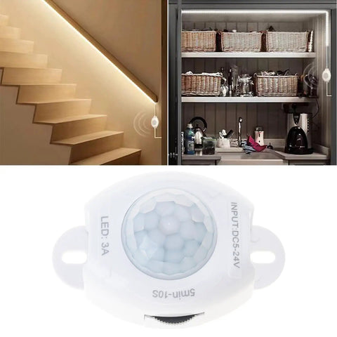 Low Voltage Motion Sensor Light Switch With Five To Twenty Four Volt Range And Adjustable Time Delay PIR Detector for cabinet LED strips