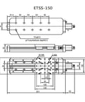 ETSS-150 technical drawing showing dimensions for Motorized Rotary Positioning Stage Featuring Crisp Tracking Xy Cross Slide.