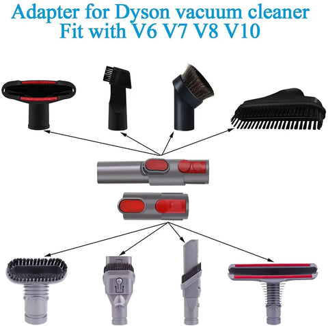 Flexible Extension Hose And Vacuum Attachments Kit For Popular Cordless Vacuums V11 V10 V8 V7 V6 DC74 DC62 DC59 DC44 Replacement Parts Dust Brush Set Bundle showing adapters and brushes