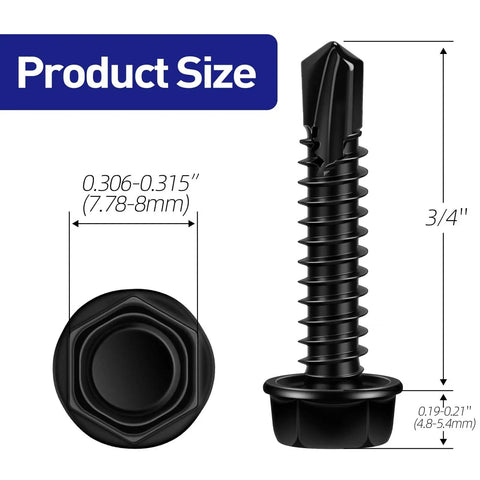 Heavy Duty Number Twelve By Three Quarter Hex Washer Head Self Tapping Screws Black Finished Stainless Steel Tek Self Drilling size dimensions