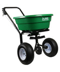 Walk-Behind Broadcast Spreader for Fertilizer, Grass Seed and Salt, 80 Lb Hopper with hopper cover, spider agitator, 12-inch tires