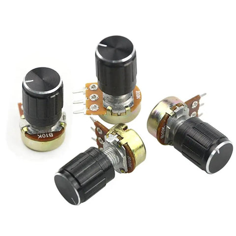 20 Pack High Quality B10K 10K Ohm Knurled Shaft Linear Rotary Potentiometers With Black Knob Kit WH148 Includes Nuts Washers Caps For Quick Precise Tuning