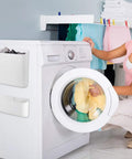 Must Have Magnetic Laundry Storage Lint Holder Bin For Laundry Room Large 9.3 Liter Capacity Space Saving Trash Container Mounts On Dryer Washer Or Wall With Magnetic Strip 6.3 By 2.7 Inch Gray White on a washer.