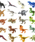 20 Piece Dino Figures Set For Jurassic World Building Blocks With Moving Parts includes various colored mini dinosaurs for play.