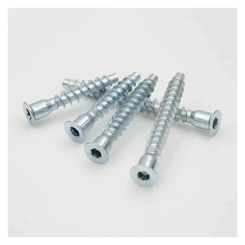 Close-up of Sturdy Stainless Steel Wood Screws Set With Hex Or Pozi Drive Countersunk Flat Head For DIYers Knock-Down Projects, Outdoor Ready